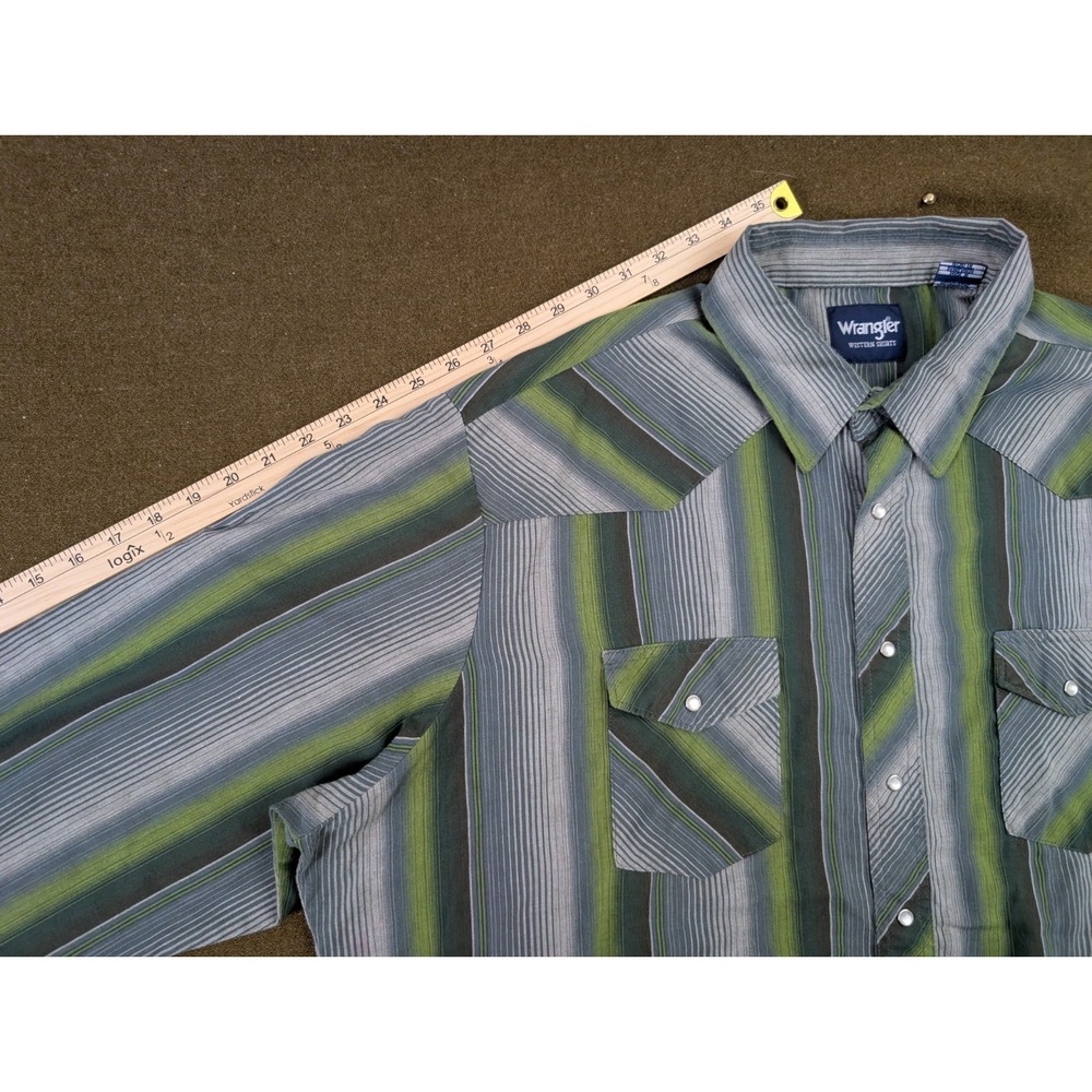 Wrangler Pearl Snap Western Shirt 2XLT Green Plaid Long Sleeve Button Up VTG - Picture 6 of 13